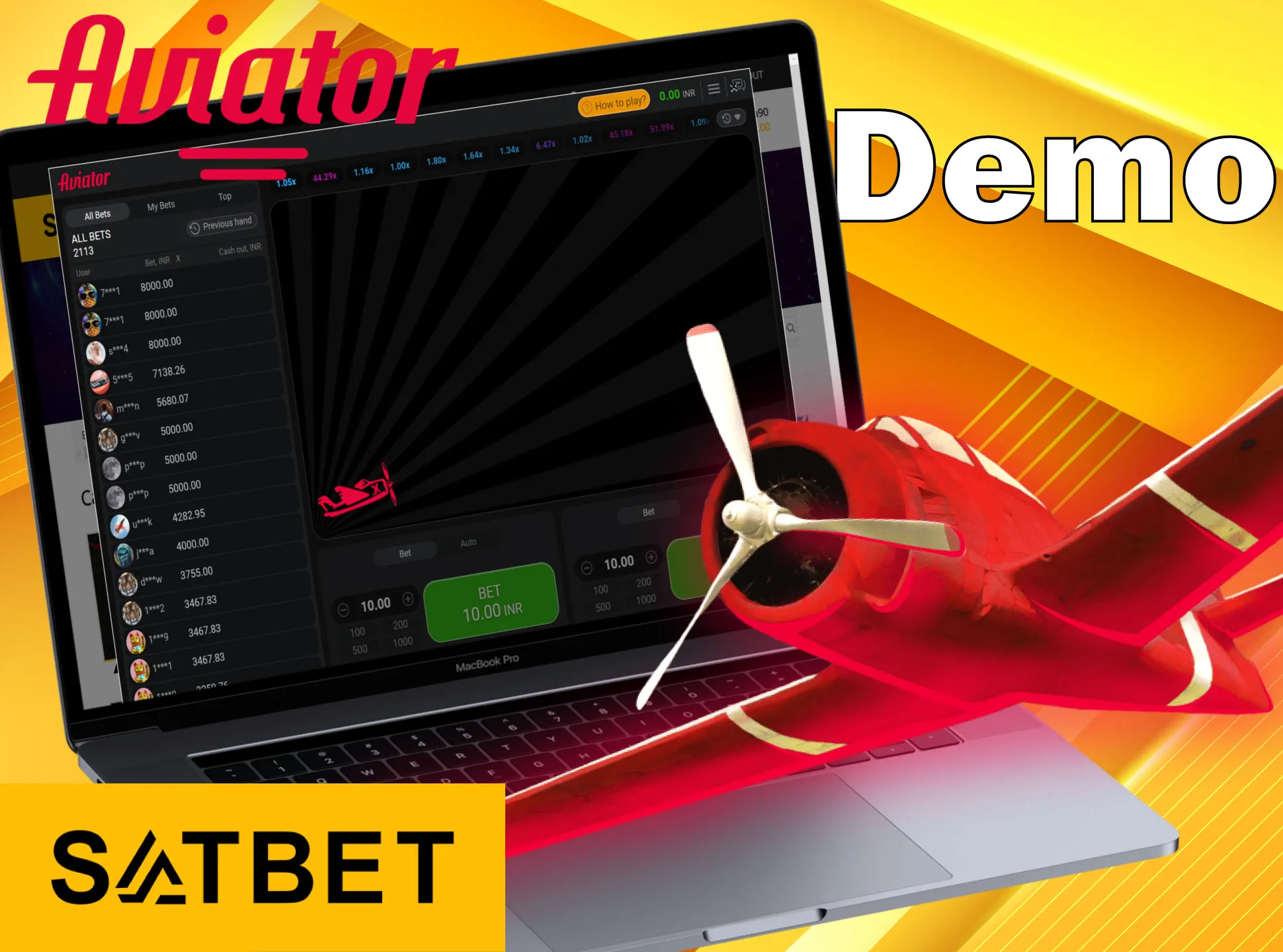 Try a demo version of the Aviator game at the Satbet.