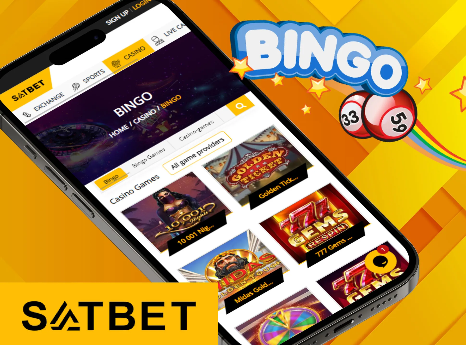 Play Bingo games using the special Satbet app.